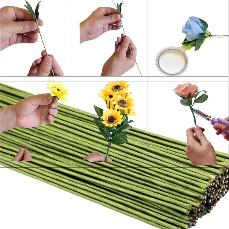 Arlai 50 قطعة سلك زهور 2 قياس سلك مغطى بورق أخضر بطول 16 بوصة/40 سم لمستلزمات ترتيب الزهور وصنع باقات الزهور وإكليل الزهور (قطر 2 مم) - Image 5